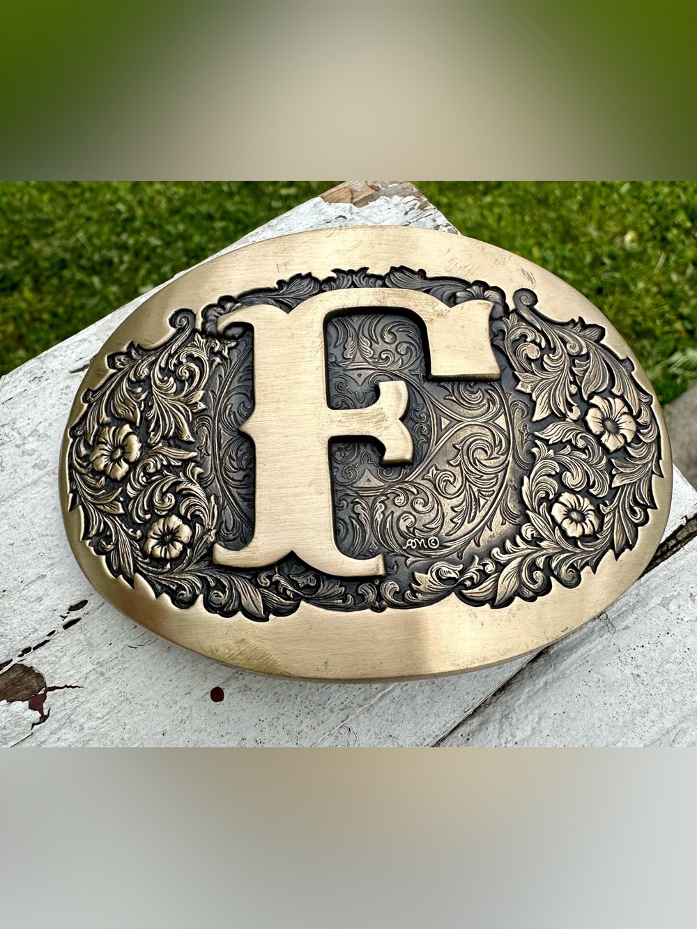 Award Design Medals Inc Vintage Solid Brass Letter F Belt Buckle